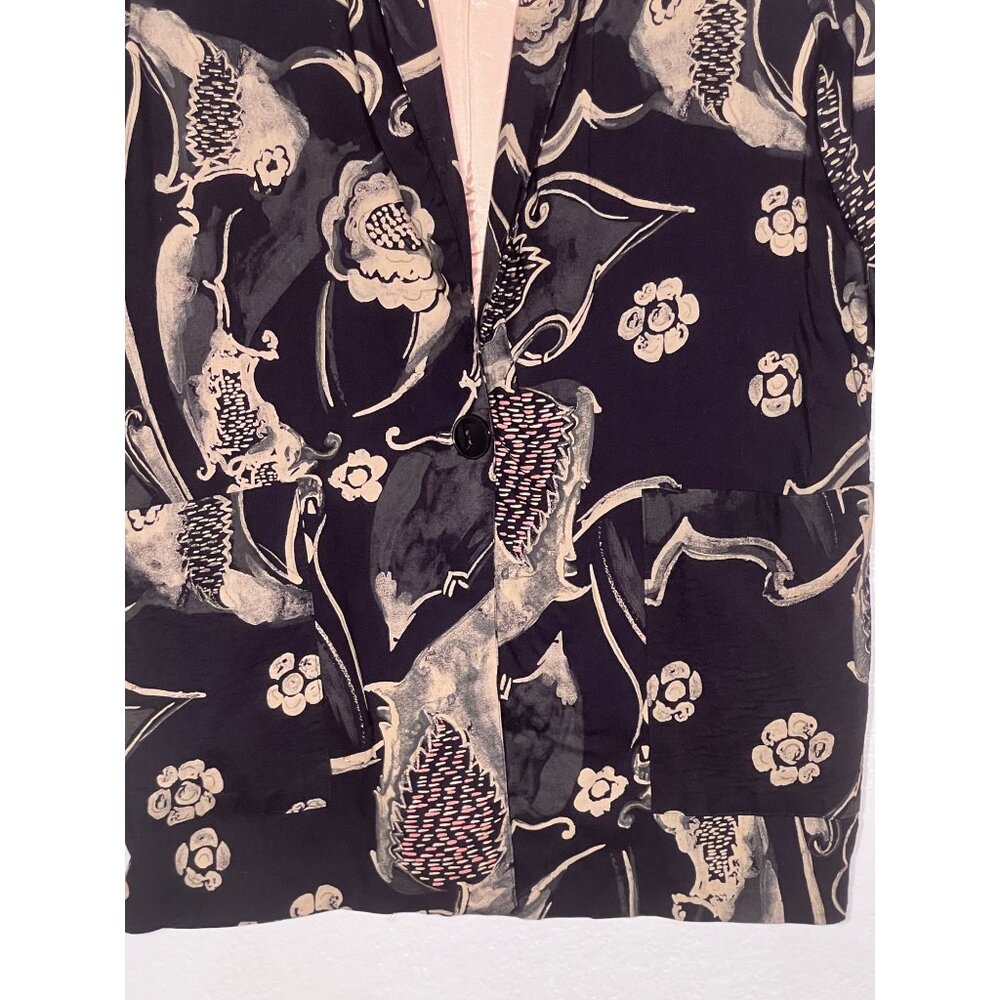 Kensington Square SMALL Black Floral Rayon Blazer Jacket Pockets VTG Career Y2K - Picture 6 of 16